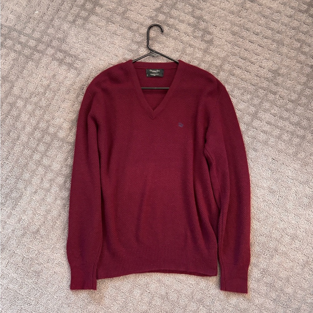 Burgundy vintage Christian Dior V-neck sweater Size M